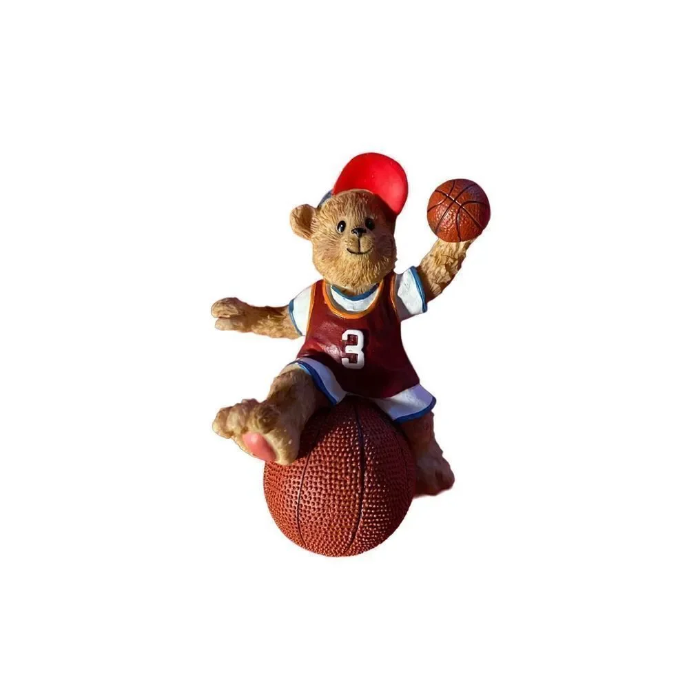 Vintage Christmas basketball, teddy bear tree ornament/3 1/2x 2 1/2